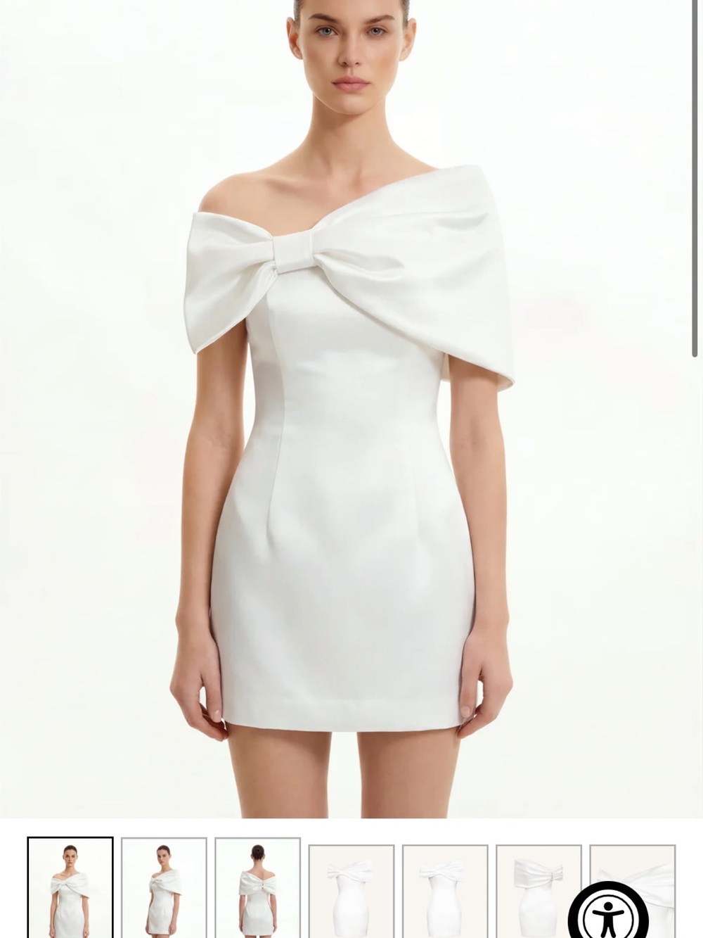 JW PEI White satin asymmetric Off-Shoulder Mini Dress with Bow